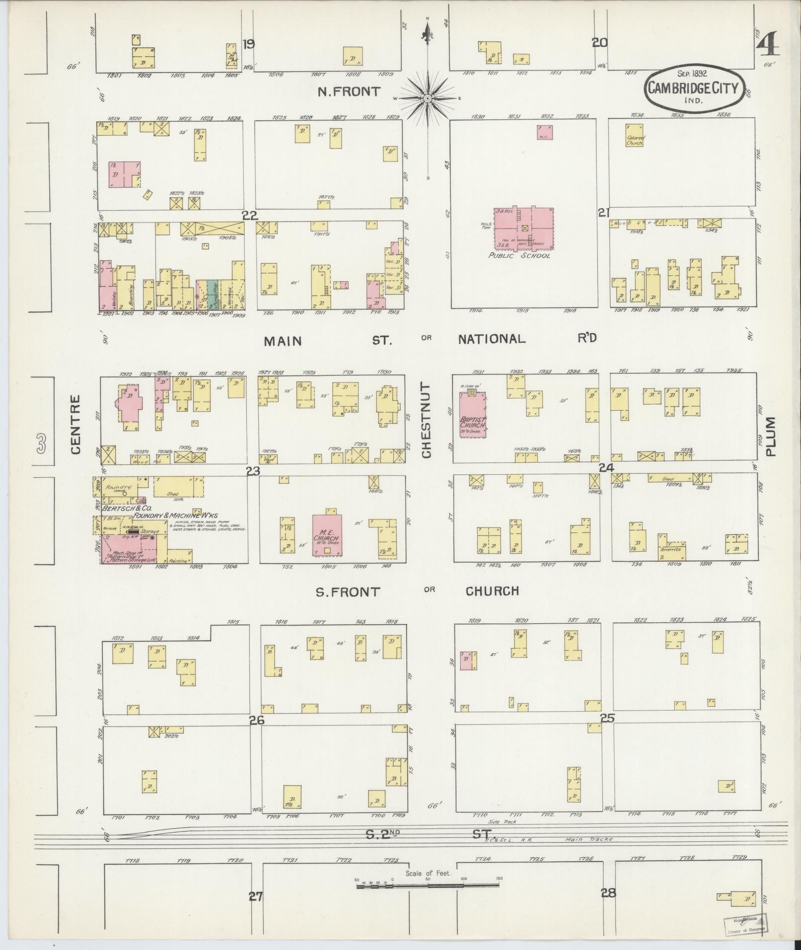 Sanborn Fire Insurance Map from Cambridge City, Wayne County, Indiana (1892), Sheet #0004 - Complete Map Set gallery image, historic Sanborn map, vintage wall art, Indiana Indiana