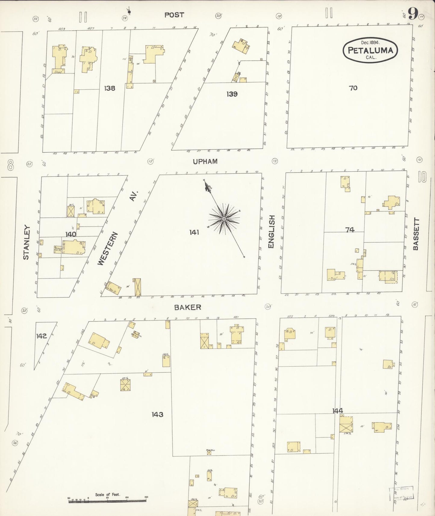 Sanborn Fire Insurance Map from Petaluma, Sonoma County, California (1894), Sheet #0009 - Complete Map Set gallery image, historic Sanborn map, vintage wall art, California California