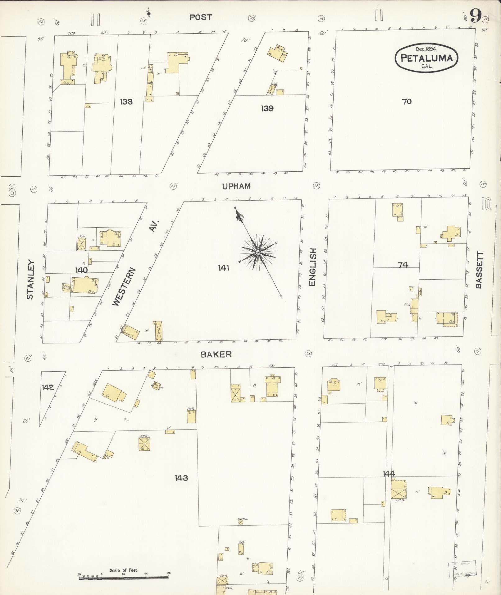 Sanborn Fire Insurance Map from Petaluma, Sonoma County, California (1894), Sheet #0009 - Complete Map Set gallery image, historic Sanborn map, vintage wall art, California California