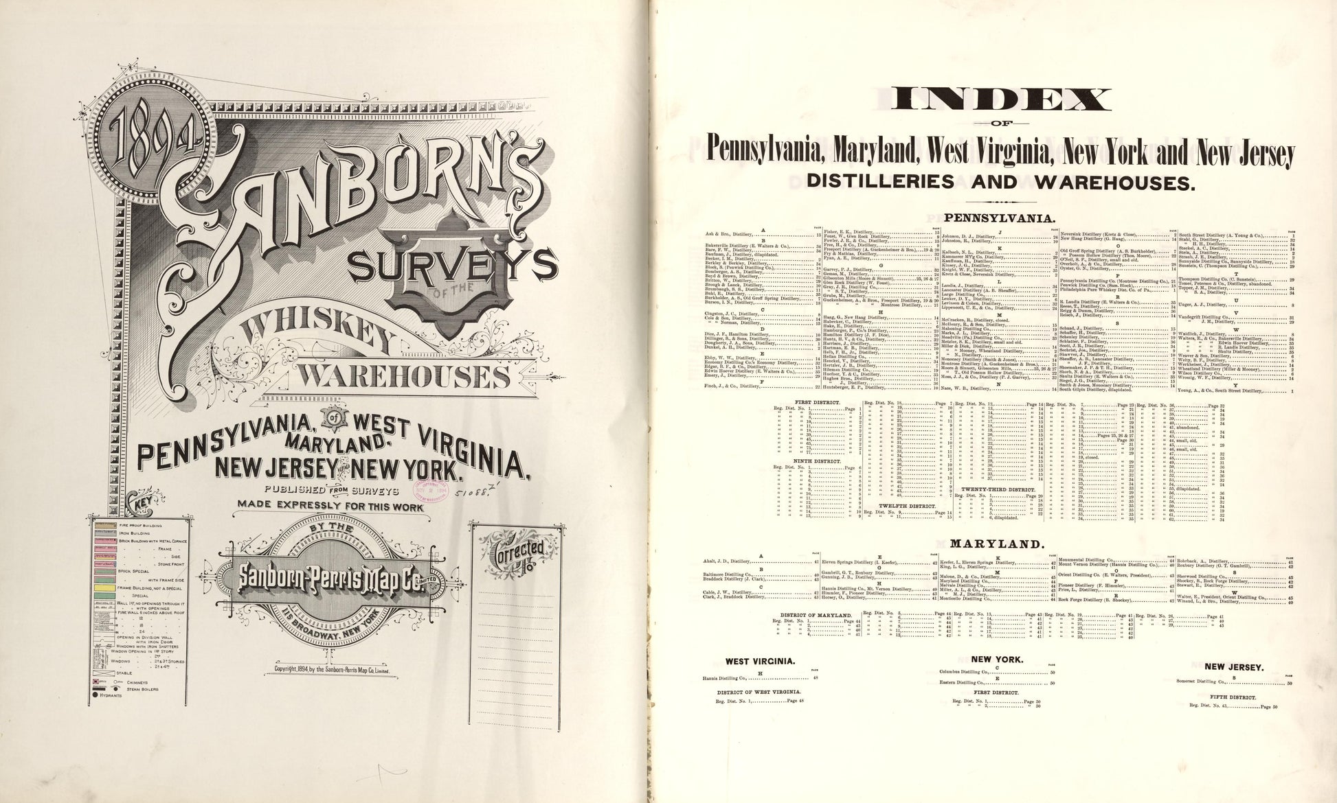 Sanborn Fire Insurance Map from , Multiple States - US (1894), Sheet #0001 - Historic Sanborn Fire Insurance Map Print, vintage old map wall art