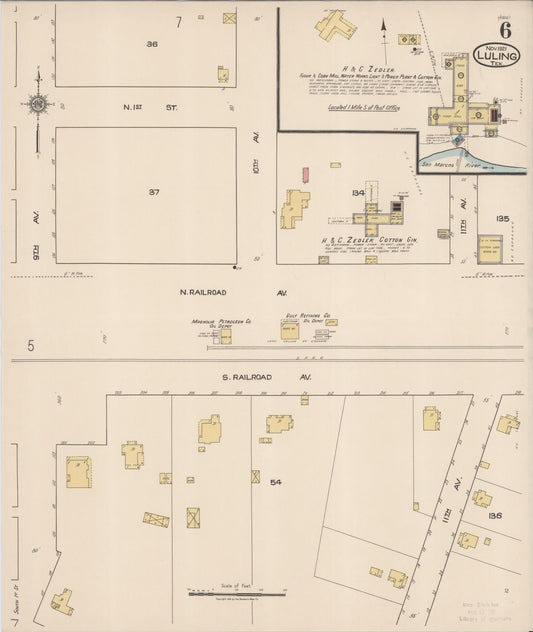 Sanborn Fire Insurance Map from Luling, Caldwell County, Texas (1921), Sheet #0006 - Historic Sanborn Fire Insurance Map Print, vintage old map wall art, antique decor, genealogy gift, Texas Texas map