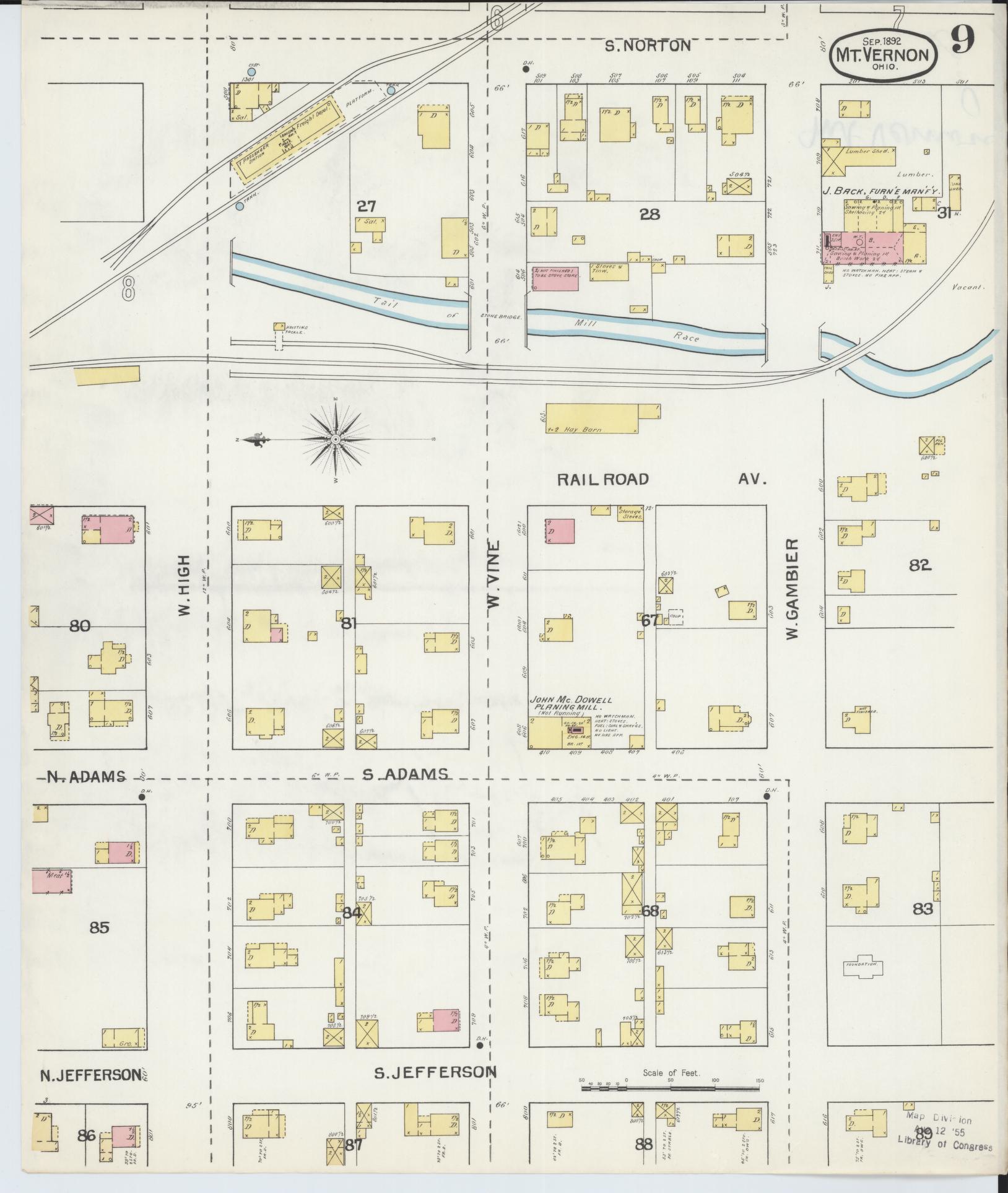 Sanborn Fire Insurance Map from Mount Vernon, Knox County, Ohio (1892), Sheet #0009 - Complete Map Set gallery image, historic Sanborn map, vintage wall art, Ohio Ohio