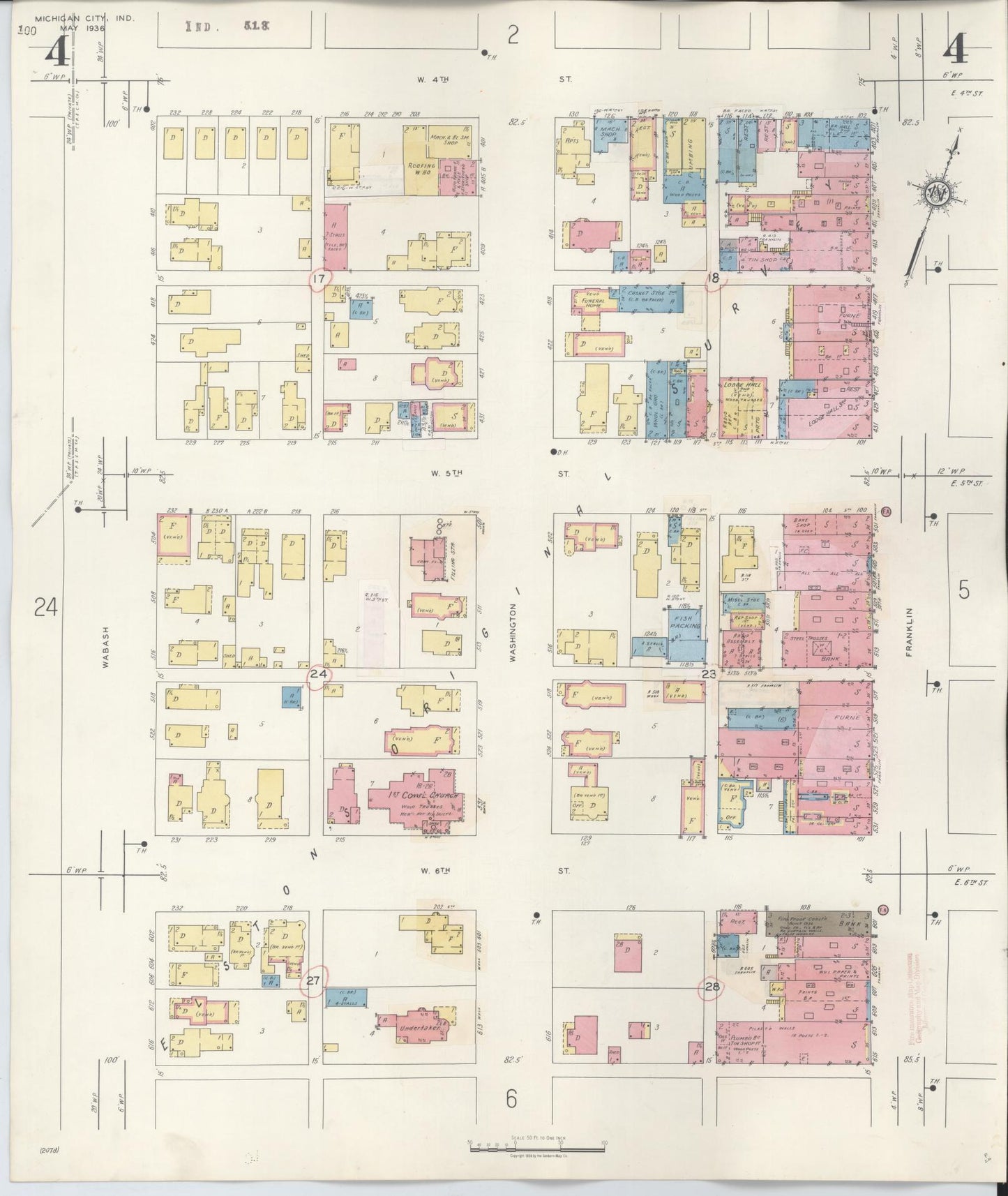 Sanborn Fire Insurance Map from Michigan City, La Porte County, Indiana (1948), Sheet #0004 - Historic Sanborn Fire Insurance Map Print, vintage old map wall art, antique decor, genealogy gift, Michigan Michigan map