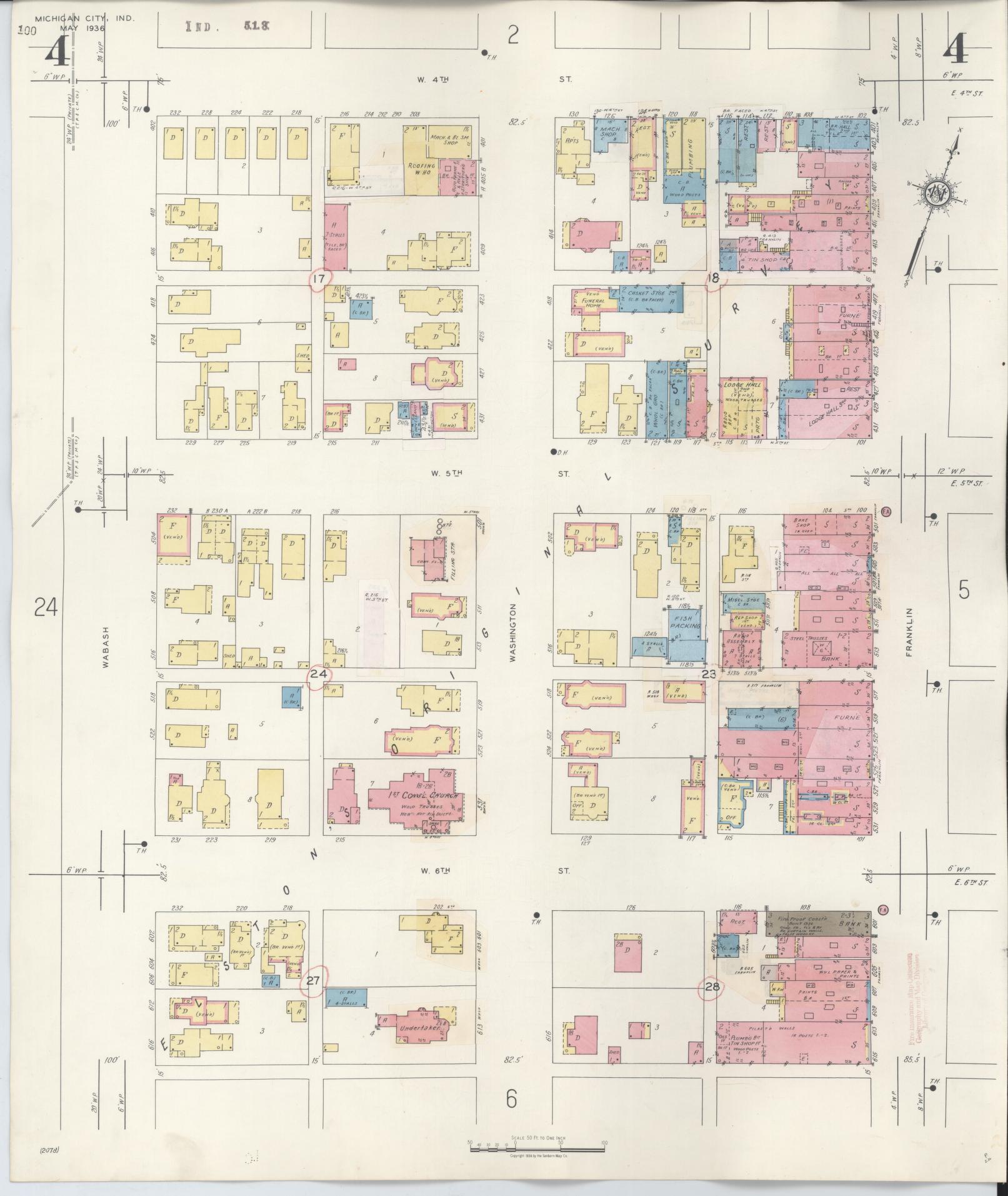 Sanborn Fire Insurance Map from Michigan City, La Porte County, Indiana (1948), Sheet #0004 - Historic Sanborn Fire Insurance Map Print, vintage old map wall art, antique decor, genealogy gift, Michigan Michigan map
