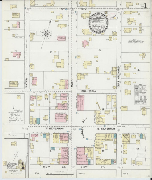 Sanborn Fire Insurance Map from Somerset, Pulaski County, Kentucky (1891), Sheet #0001 - Complete Map Set gallery image, historic Sanborn map, vintage wall art, Kentucky Kentucky