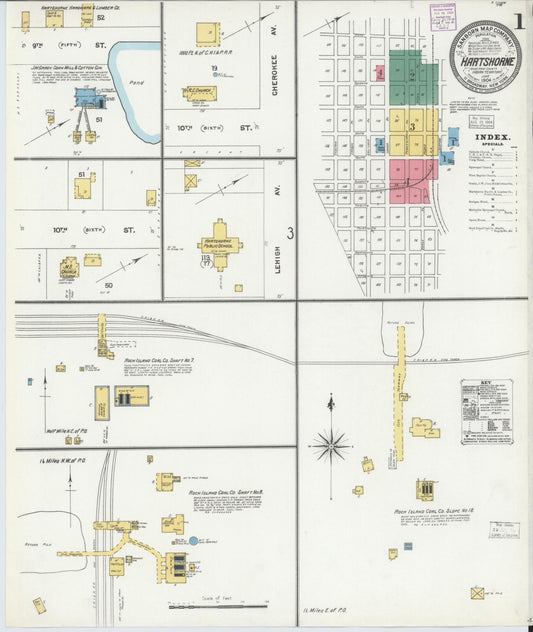 Sanborn Fire Insurance Map from Hartshorne, Pittsburg County, Oklahoma (1904), Sheet #0001 - Historic Sanborn Fire Insurance Map Print, vintage old map wall art, antique decor, genealogy gift, Oklahoma Oklahoma map