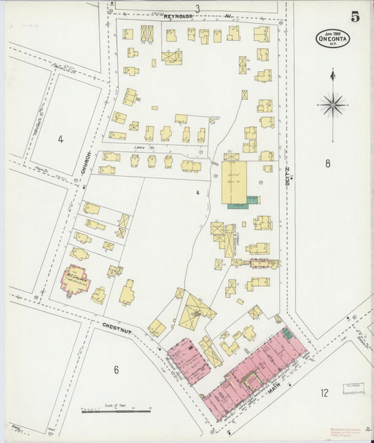 Sanborn Fire Insurance Map from Oneonta, Otsego County, New York (1905), Sheet #0005 - Historic Sanborn Fire Insurance Map Print, vintage old map wall art, antique decor, genealogy gift, New York New York map
