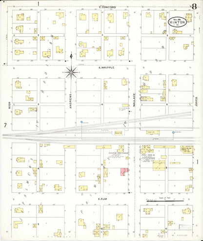Sanborn Fire Insurance Map from Vinton, Benton County, Iowa (1906), Sheet #0008 - Historic Sanborn Fire Insurance Map Print, vintage old map wall art