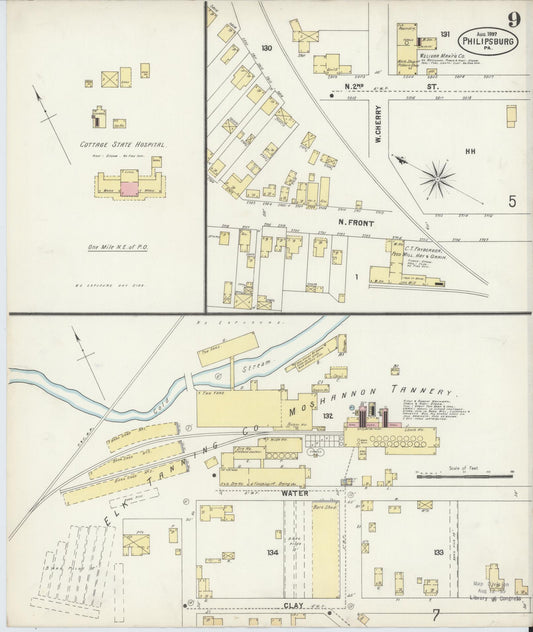 Sanborn Fire Insurance Map from Philipsburg, Centre County, Pennsylvania (1897), Sheet #0009 - Historic Sanborn Fire Insurance Map Print, vintage old map wall art, antique decor, genealogy gift, Pennsylvania Pennsylvania map