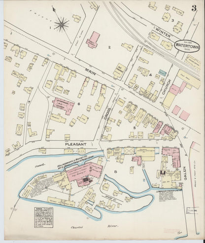 Sanborn Fire Insurance Map from Watertown, Middlesex County, Massachusetts (1884), Sheet #0003 - Historic Sanborn Fire Insurance Map Print, vintage old map wall art, antique decor, genealogy gift, Massachusetts Massachusetts map