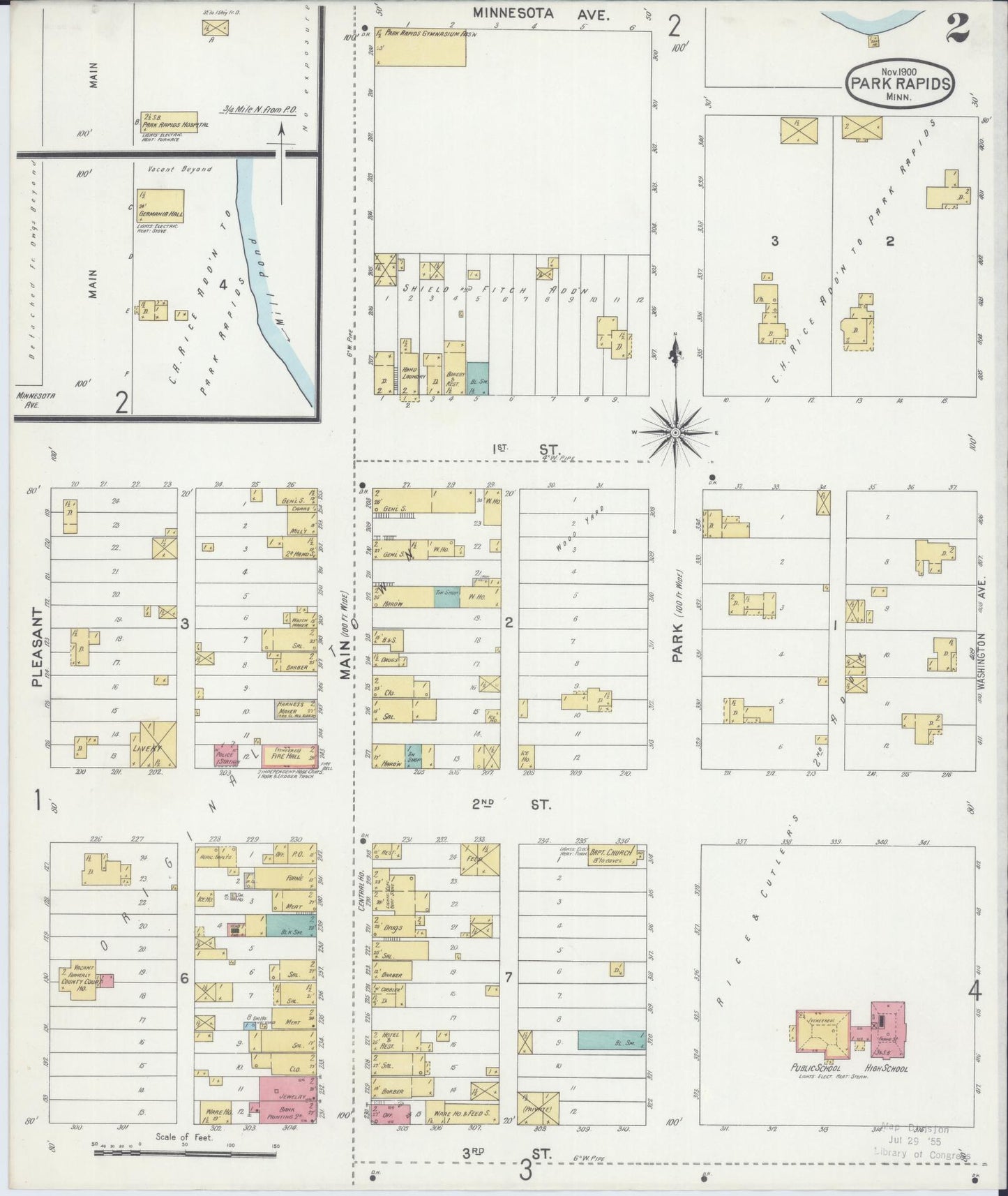 Sanborn Fire Insurance Map from Park Rapids, Hubbard County, Minnesota (1900), Sheet #0002 - Complete Map Set gallery image, historic Sanborn map, vintage wall art, Minnesota Minnesota