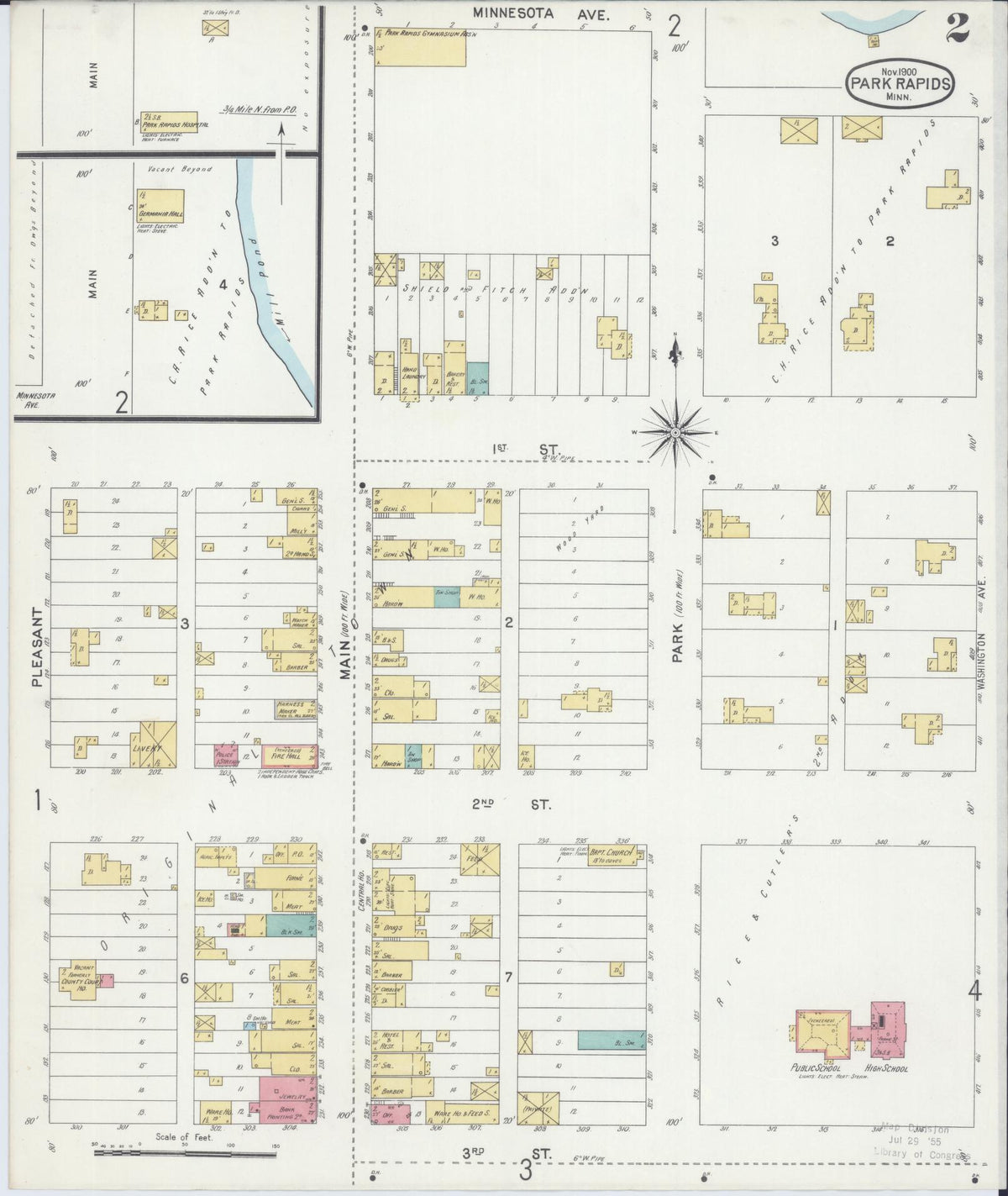 Sanborn Fire Insurance Map from Park Rapids, Hubbard County, Minnesota (1900), Sheet #0002 - Complete Map Set gallery image, historic Sanborn map, vintage wall art, Minnesota Minnesota