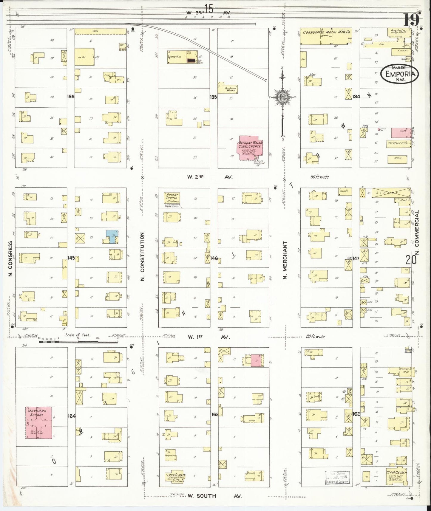 Sanborn Fire Insurance Map from Emporia, Lyon County, Kansas (1911), Sheet #0019 - Historic Sanborn Fire Insurance Map Print, vintage old map wall art, antique decor, genealogy gift, Kansas Kansas map
