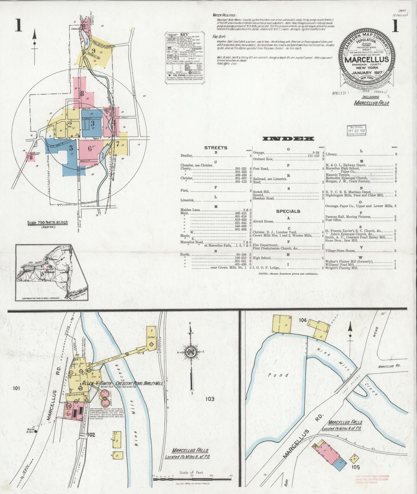 Sanborn Fire Insurance Map from Marcellus, Onondaga County, New York. (1927) – Historic Sanborn Fire Insurance Map Print