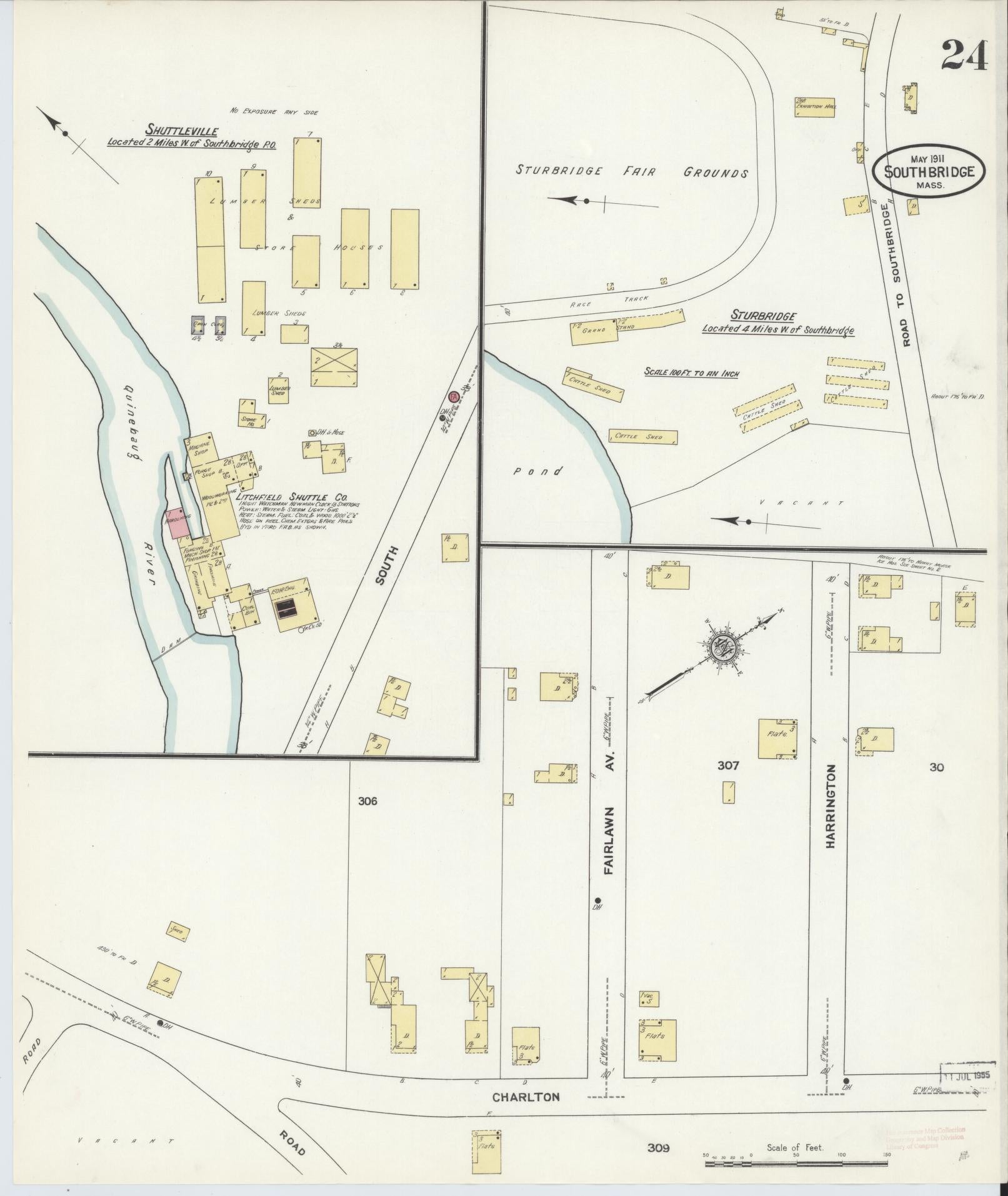 Sanborn Fire Insurance Map from Southbridge, Worcester County, Massachusetts (1911), Sheet #0024 - Historic Sanborn Fire Insurance Map Print, vintage old map wall art, antique decor, genealogy gift, Massachusetts Massachusetts map