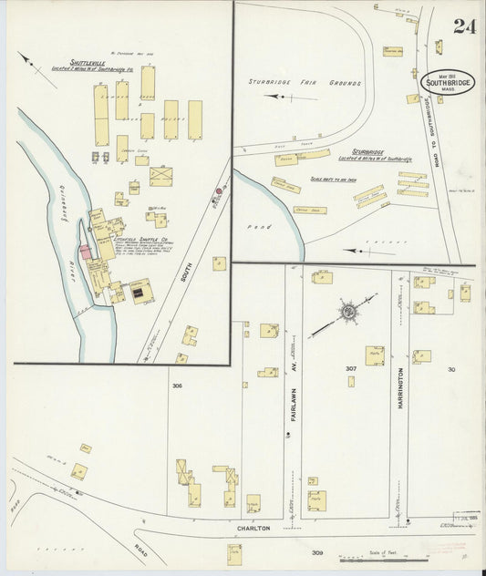 Sanborn Fire Insurance Map from Southbridge, Worcester County, Massachusetts (1911), Sheet #0024 - Historic Sanborn Fire Insurance Map Print, vintage old map wall art, antique decor, genealogy gift, Massachusetts Massachusetts map