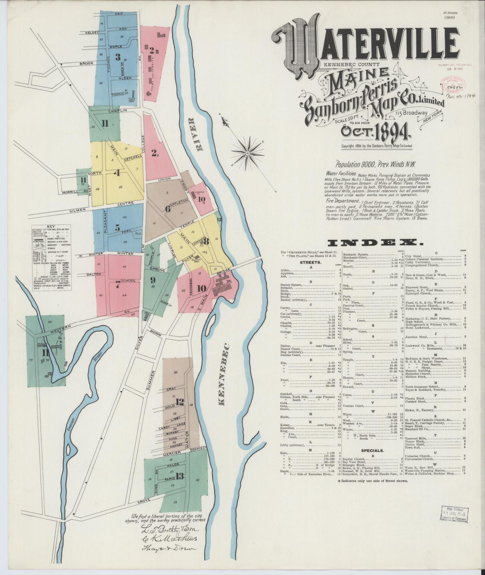 Sanborn Fire Insurance Map from Waterville, Kennebec County, Maine. (1894) – Historic Sanborn Fire Insurance Map Print