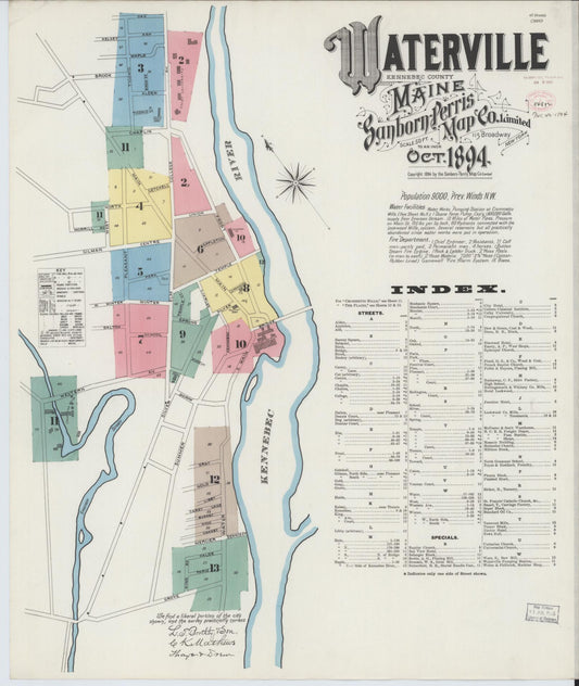 Sanborn Fire Insurance Map from Waterville, Kennebec County, Maine. (1894) – Historic Sanborn Fire Insurance Map Print