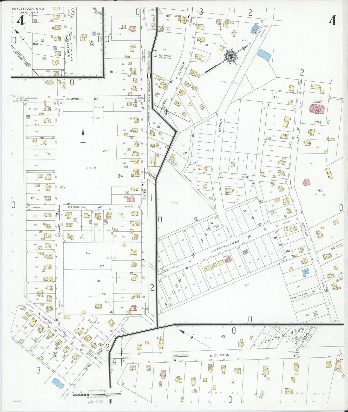 Sanborn Fire Insurance Map from Doylestown, Wayne County, Ohio (1947), Sheet #0004 - Historic Sanborn Fire Insurance Map Print, vintage old map wall art, antique decor, genealogy gift, Ohio Ohio map