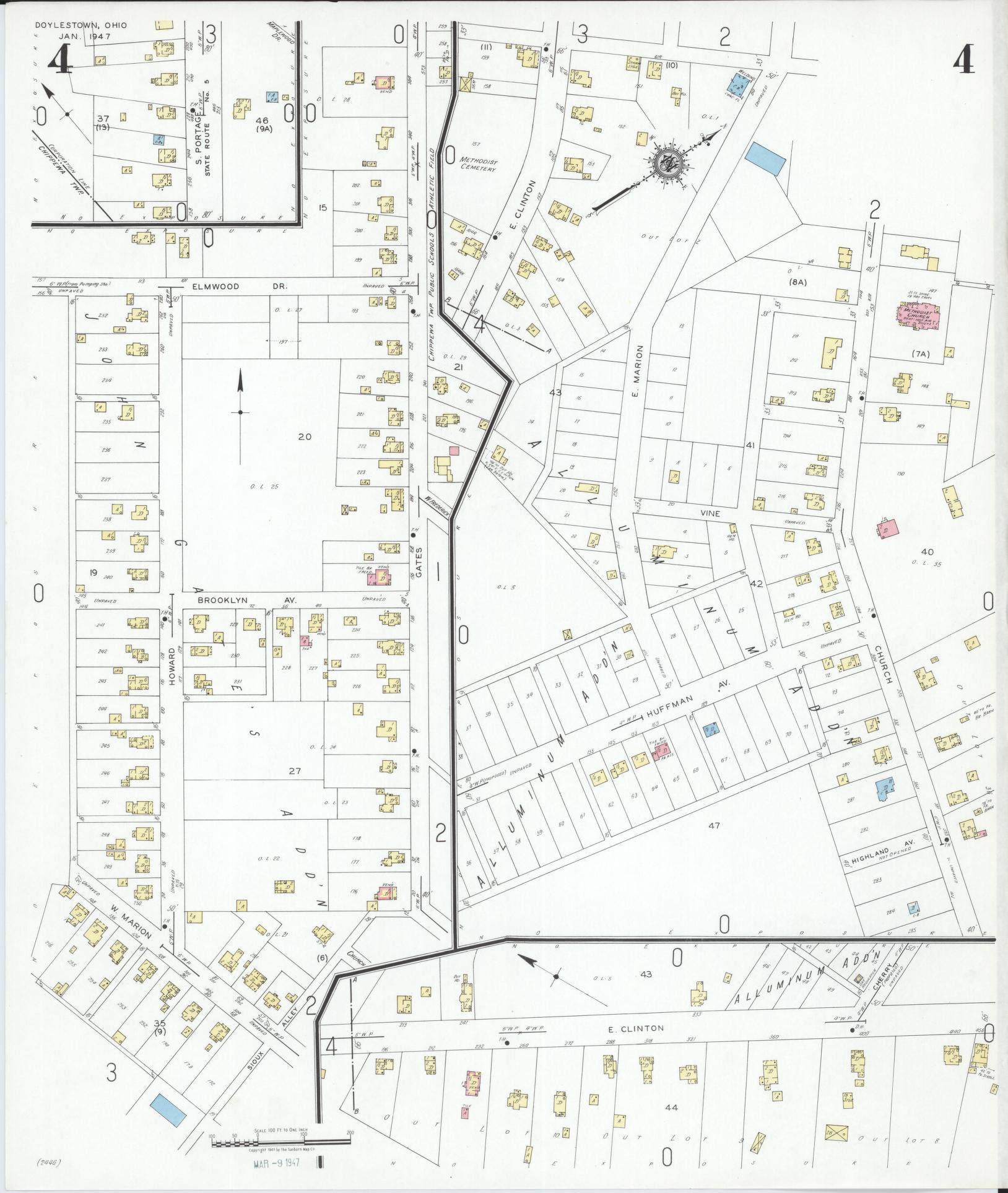 Sanborn Fire Insurance Map from Doylestown, Wayne County, Ohio (1947), Sheet #0004 - Historic Sanborn Fire Insurance Map Print, vintage old map wall art, antique decor, genealogy gift, Ohio Ohio map