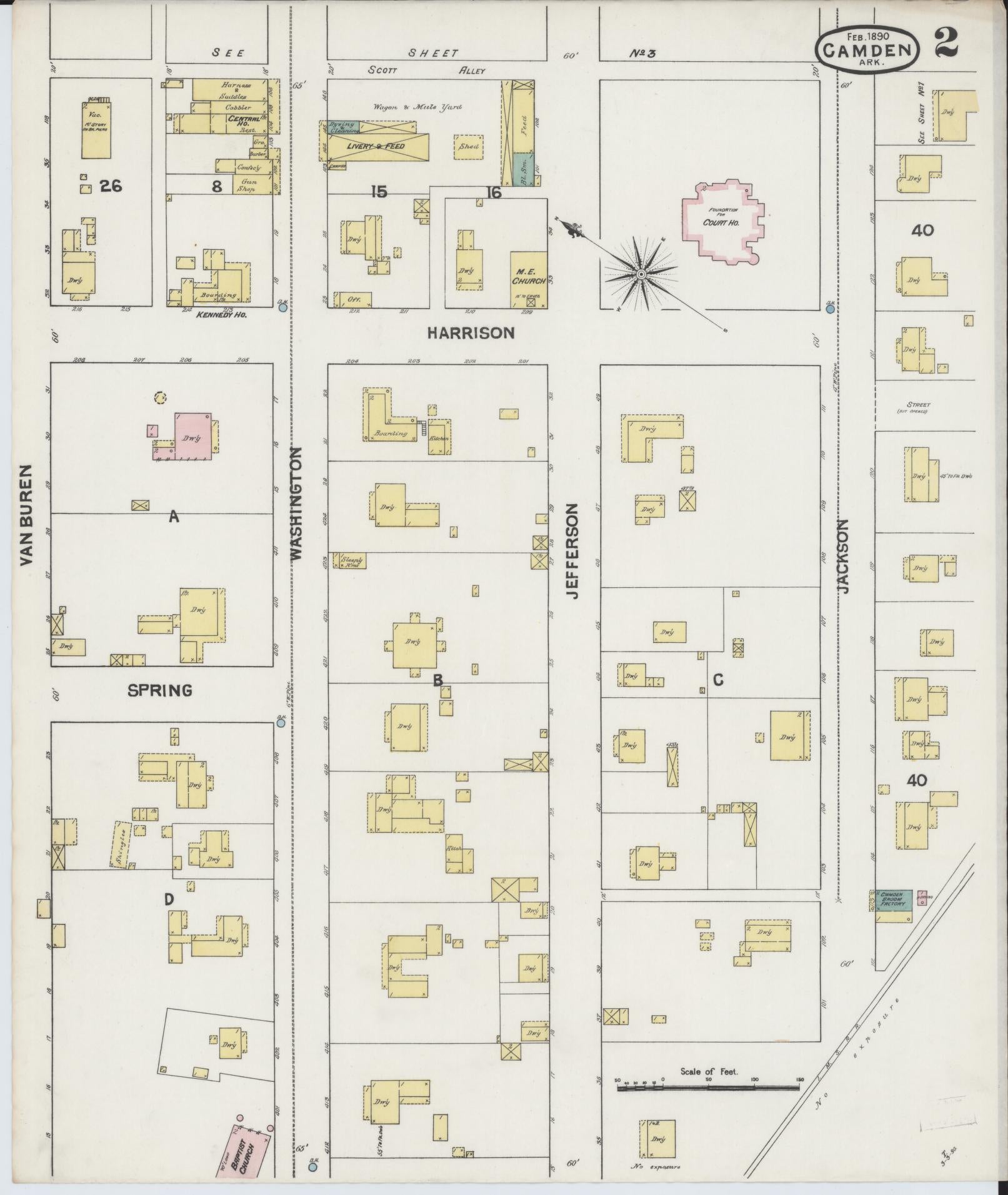 Sanborn Fire Insurance Map from Camden, Ouachita County, Arkansas (1890), Sheet #0002 - Complete Map Set gallery image, historic Sanborn map, vintage wall art, Arkansas Arkansas