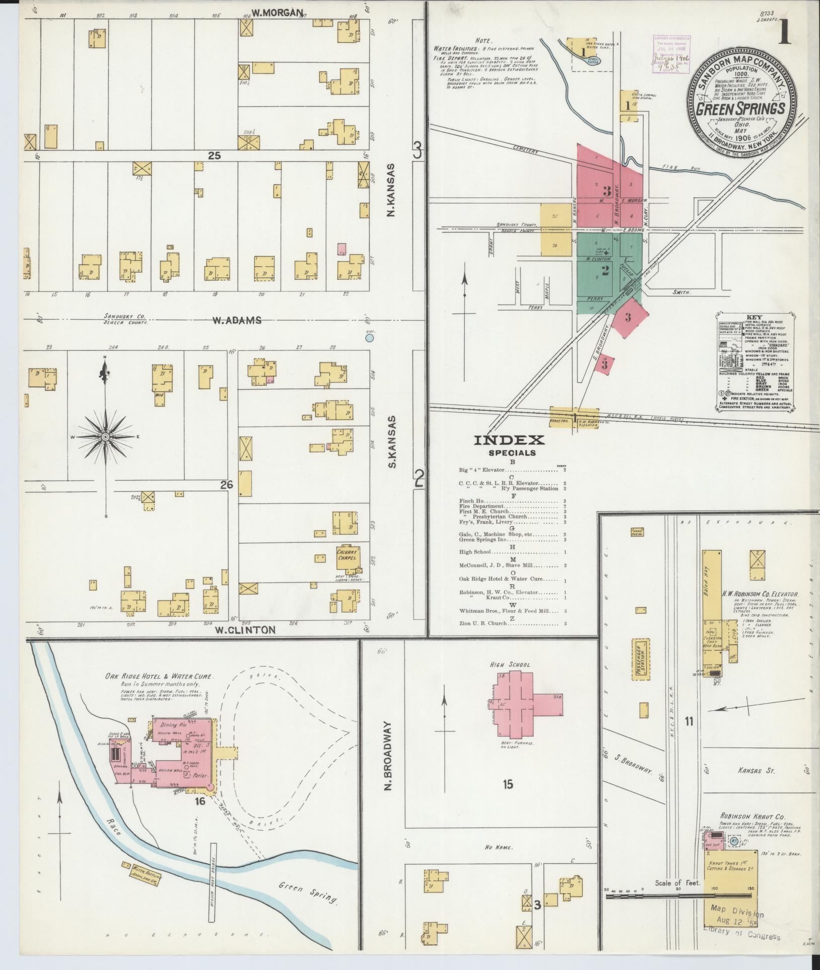 Sanborn Fire Insurance Map from Green Springs, Sandusky And Seneca Counties, Ohio (1906), Sheet #0001 - Complete Map Set gallery image, historic Sanborn map, vintage wall art, Ohio Ohio