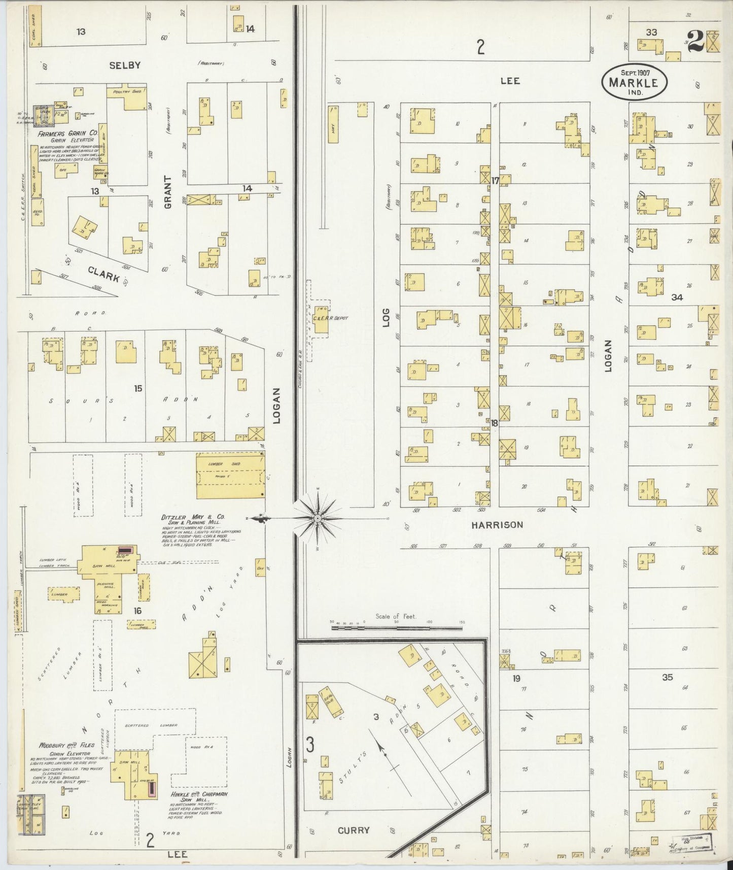 Sanborn Fire Insurance Map from Markle, Huntington County, Indiana (1907), Sheet #0002 - Complete Map Set gallery image, historic Sanborn map, vintage wall art, Indiana Indiana