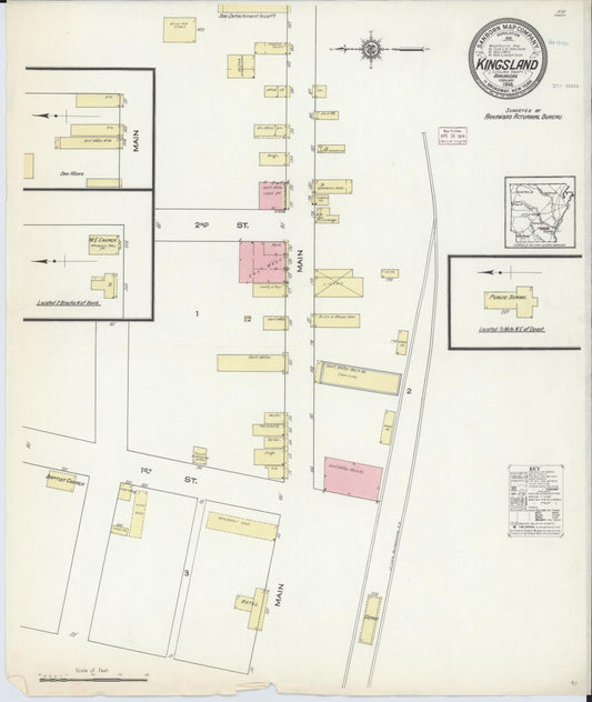 Sanborn Fire Insurance Map from Kingsland, Cleveland County, Arkansas (1914), Sheet #0001 - Historic Sanborn Fire Insurance Map Print, vintage old map wall art, antique decor, genealogy gift, Arkansas Arkansas map