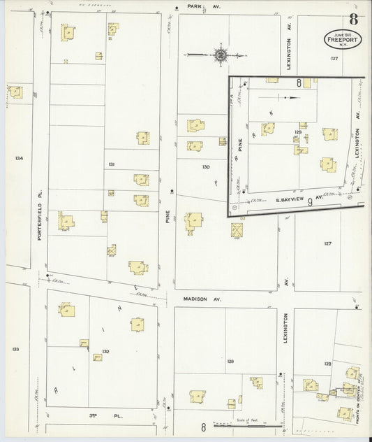 Sanborn Fire Insurance Map from Freeport, Nassau County, New York (1910), Sheet #0008 - Historic Sanborn Fire Insurance Map Print, vintage old map wall art, antique decor, genealogy gift, New York New York map