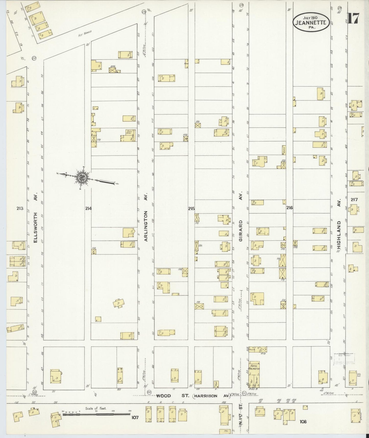 Sanborn Fire Insurance Map from Jeannette, Westmoreland County, Pennsylvania (1910), Sheet #0017 - Complete Map Set gallery image, historic Sanborn map, vintage wall art, Pennsylvania Pennsylvania