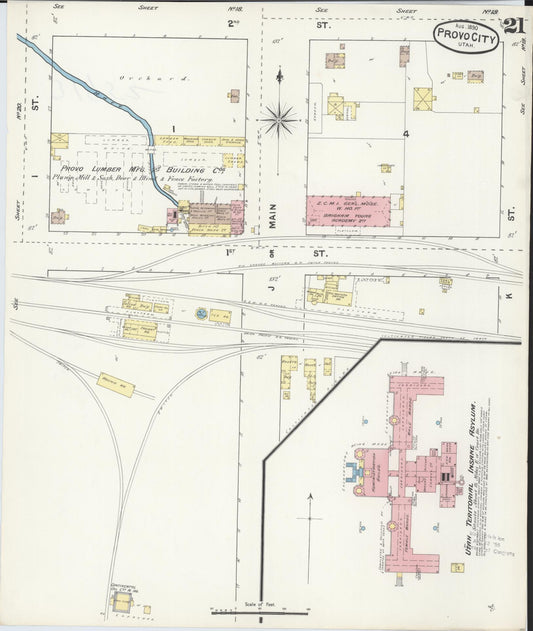 Sanborn Fire Insurance Map from Provo, Utah County, Utah (1890), Sheet #0021 - Historic Sanborn Fire Insurance Map Print, vintage old map wall art, antique decor, genealogy gift, Provo Utah map