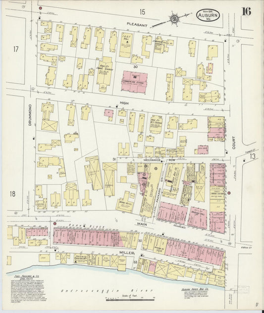 Sanborn Fire Insurance Map from Auburn, Androscoggin County, Maine (1914), Sheet #0016 - Historic Sanborn Fire Insurance Map Print, vintage old map wall art, antique decor, genealogy gift, Maine Maine map