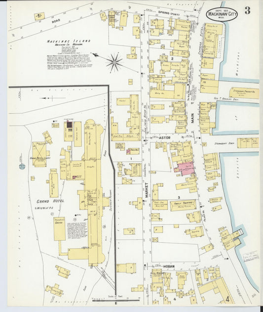 Sanborn Fire Insurance Map from Mackinaw City, Cheboygan County, Michigan (1907), Sheet #0003 - Historic Sanborn Fire Insurance Map Print, vintage old map wall art, antique decor, genealogy gift, Michigan Michigan map