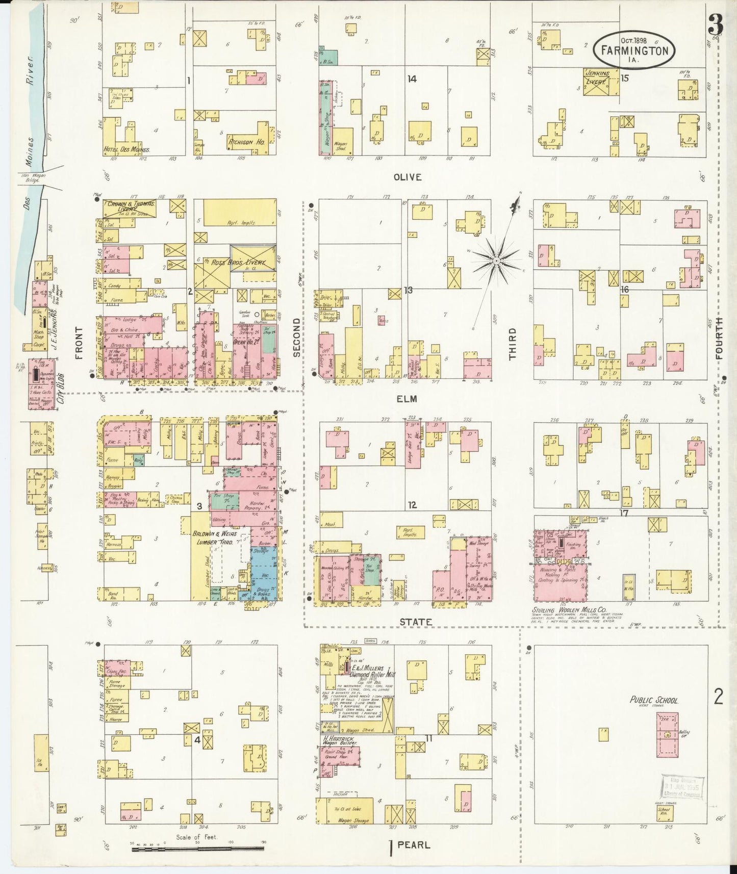 Sanborn Fire Insurance Map from Farmington, Van Buren County, Iowa (1898), Sheet #0003 - Historic Sanborn Fire Insurance Map Print, vintage old map wall art