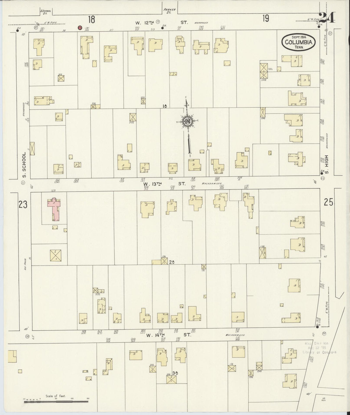 Sanborn Fire Insurance Map from Columbia, Maury County, Tennessee (1914), Sheet #0024 - Complete Map Set gallery image, historic Sanborn map, vintage wall art, Tennessee Tennessee