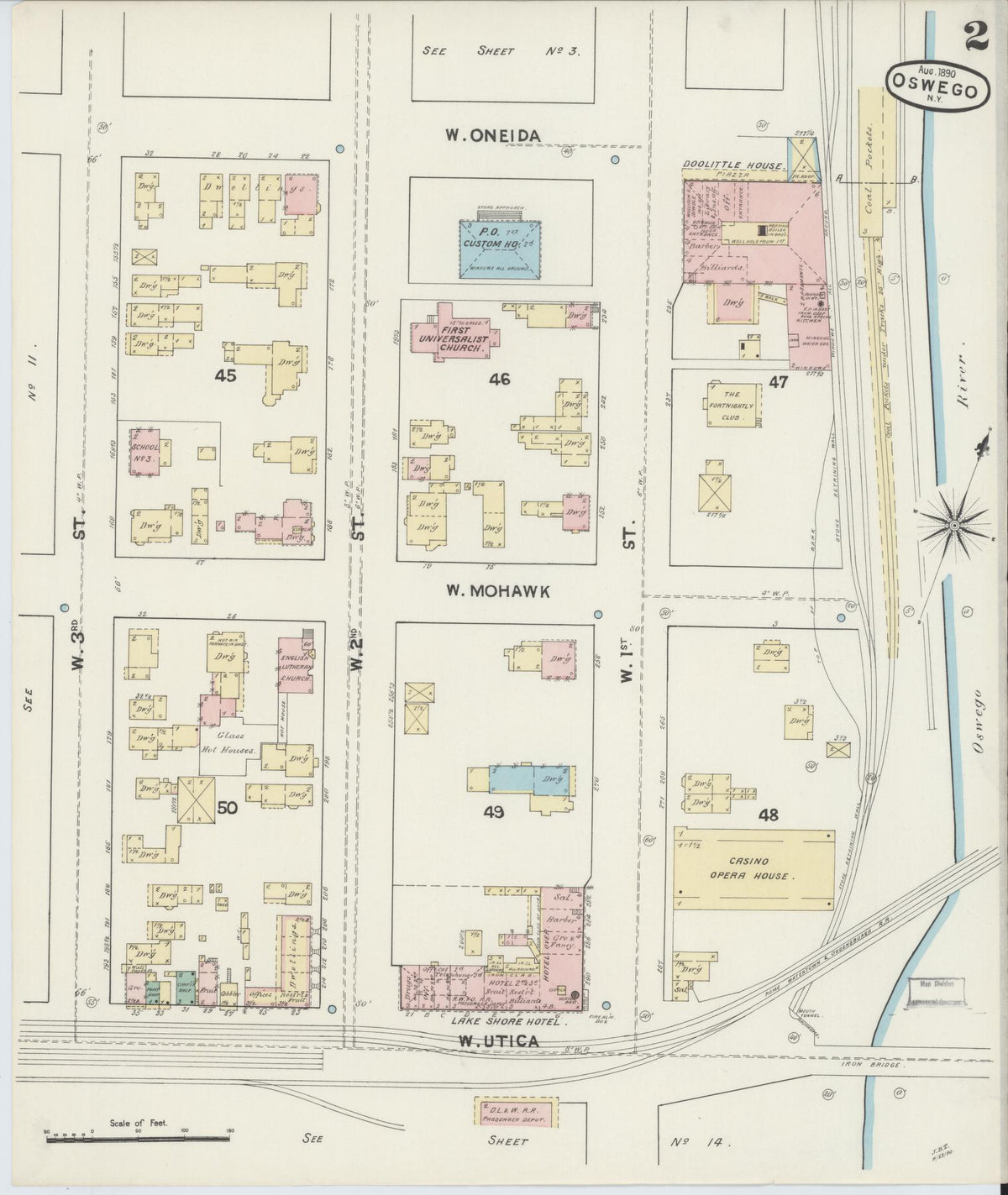 Sanborn Fire Insurance Map from Oswego, Oswego County, New York (1890), Sheet #0002 - Historic Sanborn Fire Insurance Map Print, vintage old map wall art, antique decor, genealogy gift, New York New York map