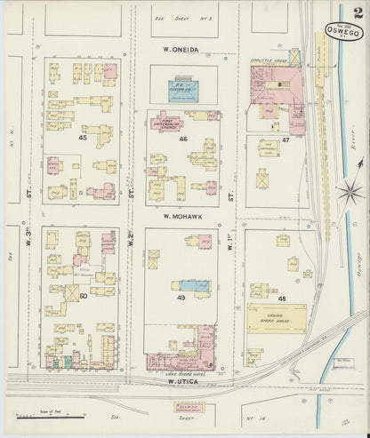 Sanborn Fire Insurance Map from Oswego, Oswego County, New York (1890), Sheet #0002 - Historic Sanborn Fire Insurance Map Print, vintage old map wall art, antique decor, genealogy gift, New York New York map