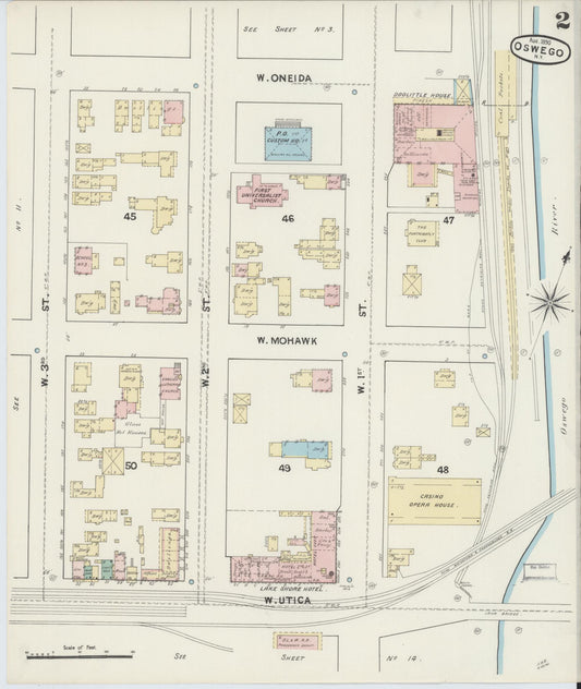Sanborn Fire Insurance Map from Oswego, Oswego County, New York (1890), Sheet #0002 - Historic Sanborn Fire Insurance Map Print, vintage old map wall art, antique decor, genealogy gift, New York New York map