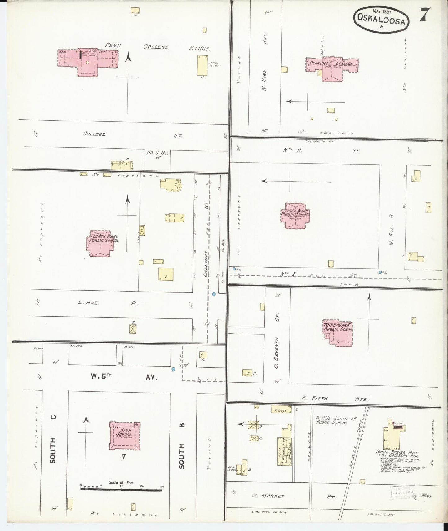 Sanborn Fire Insurance Map from Oskaloosa, Mahaska County, Iowa (1891), Sheet #0007 - Historic Sanborn Fire Insurance Map Print
