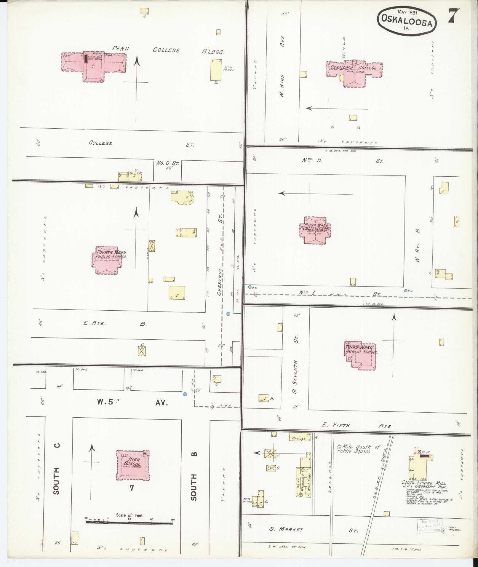 Sanborn Fire Insurance Map from Oskaloosa, Mahaska County, Iowa (1891), Sheet #0007 - Historic Sanborn Fire Insurance Map Print