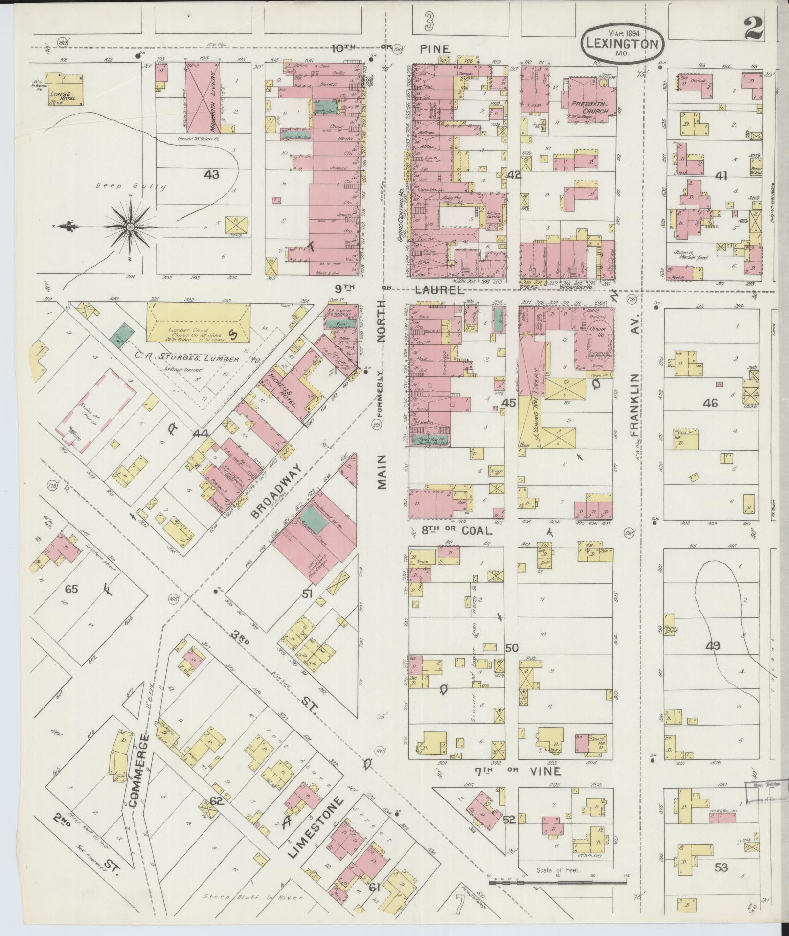 Sanborn Fire Insurance Map from Lexington, Lafayette County, Missouri (1894), Sheet #0002 - Complete Map Set gallery image, historic Sanborn map, vintage wall art, Missouri Missouri