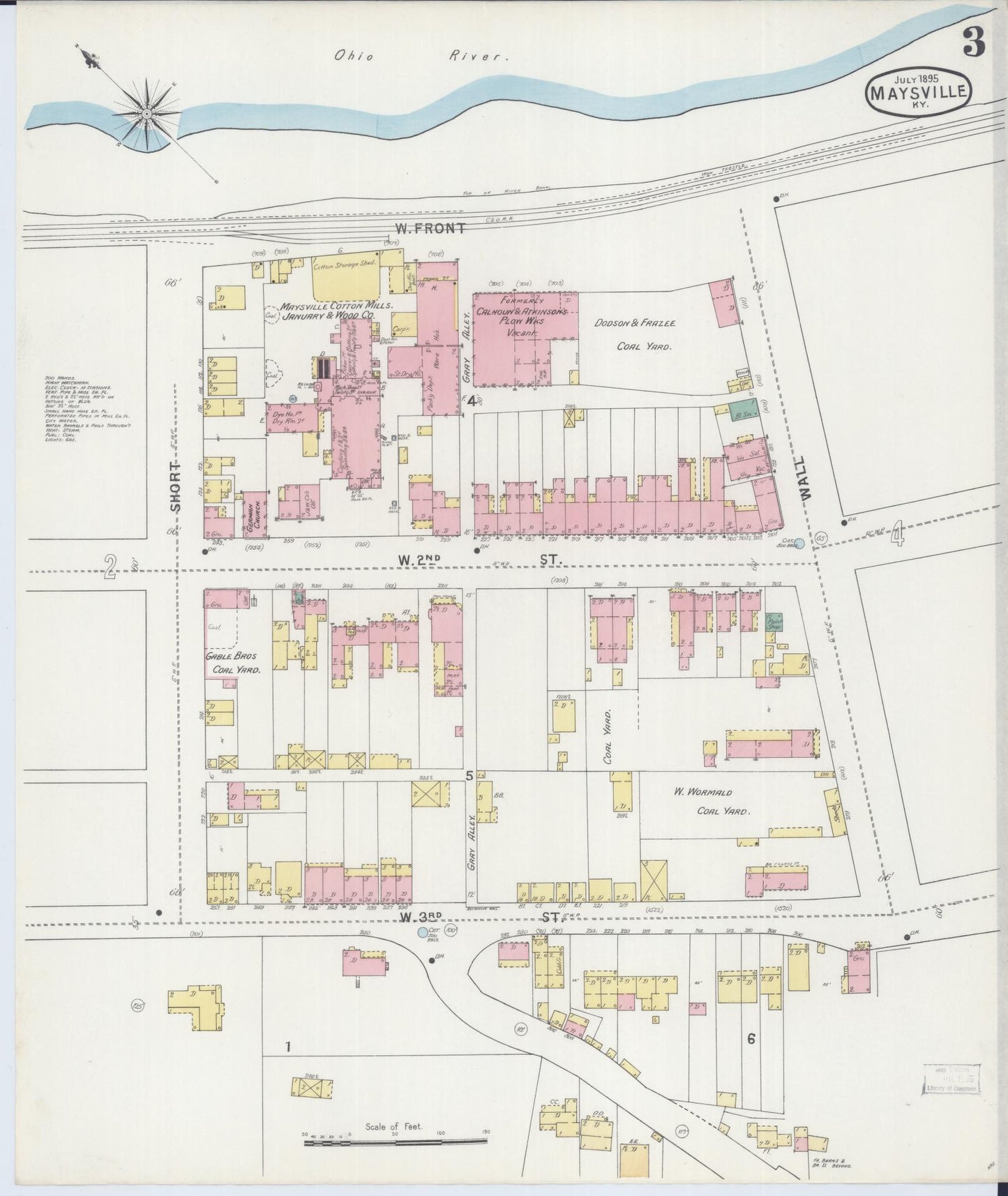 Sanborn Fire Insurance Map from Maysville, Mason County, Kentucky (1895), Sheet #0003 - Historic Sanborn Fire Insurance Map Print, vintage old map wall art, antique decor, genealogy gift, Kentucky Kentucky map
