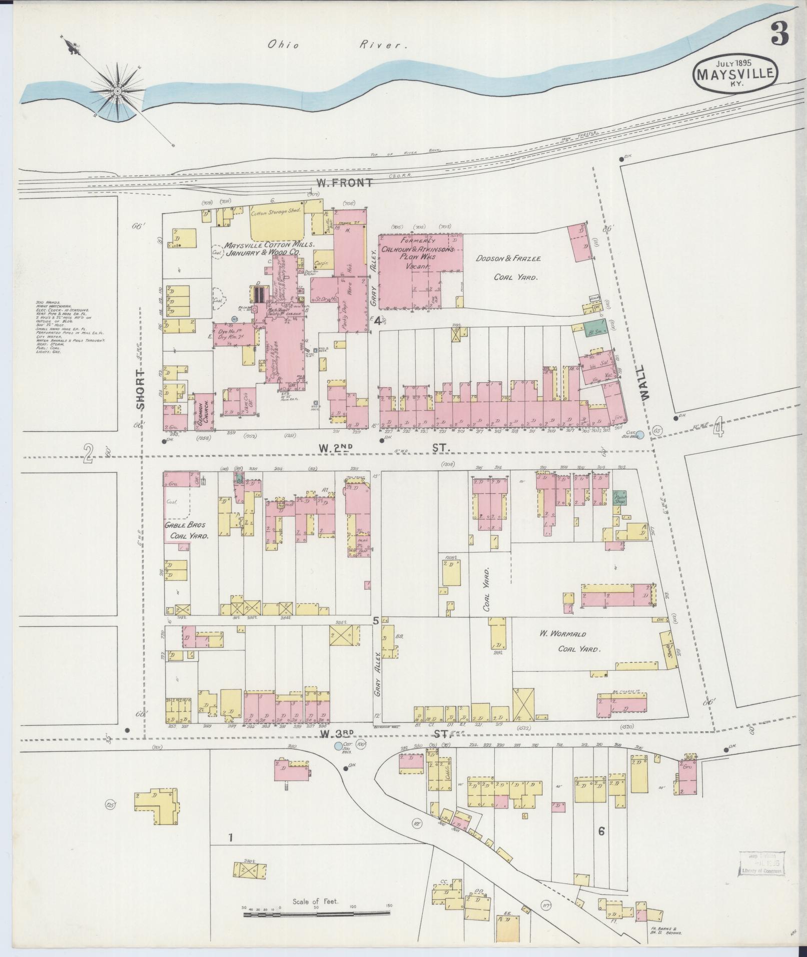 Sanborn Fire Insurance Map from Maysville, Mason County, Kentucky (1895), Sheet #0003 - Historic Sanborn Fire Insurance Map Print, vintage old map wall art, antique decor, genealogy gift, Kentucky Kentucky map