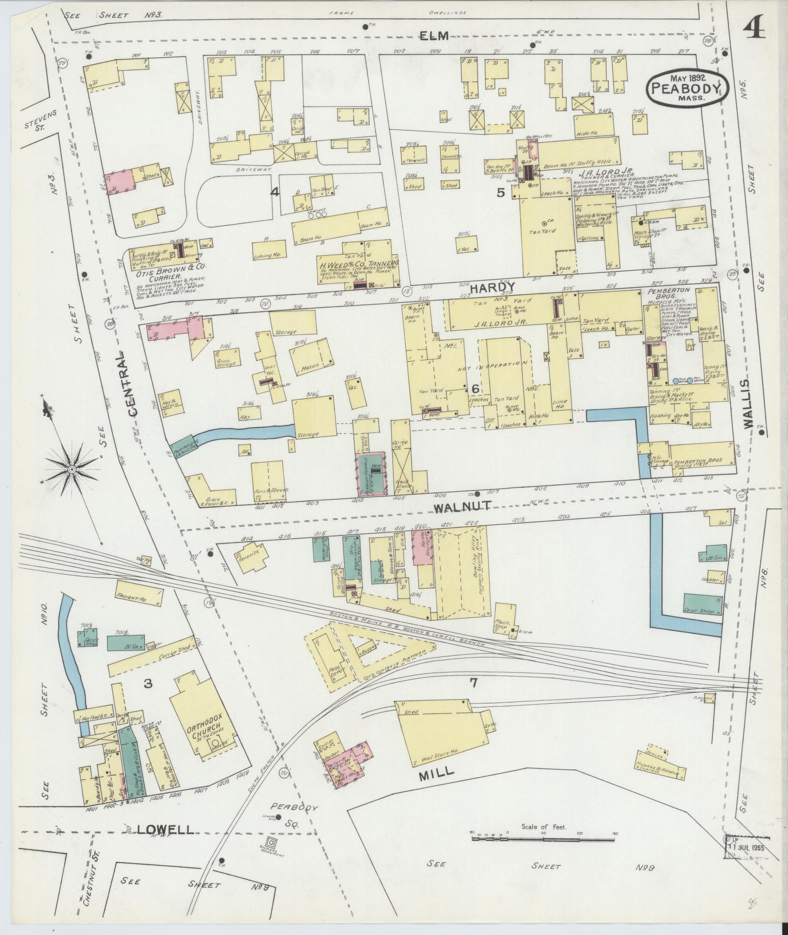 Sanborn Fire Insurance Map from Peabody, Essex County, Massachusetts (1892), Sheet #0004 - Complete Map Set gallery image, historic Sanborn map, vintage wall art, Massachusetts Massachusetts