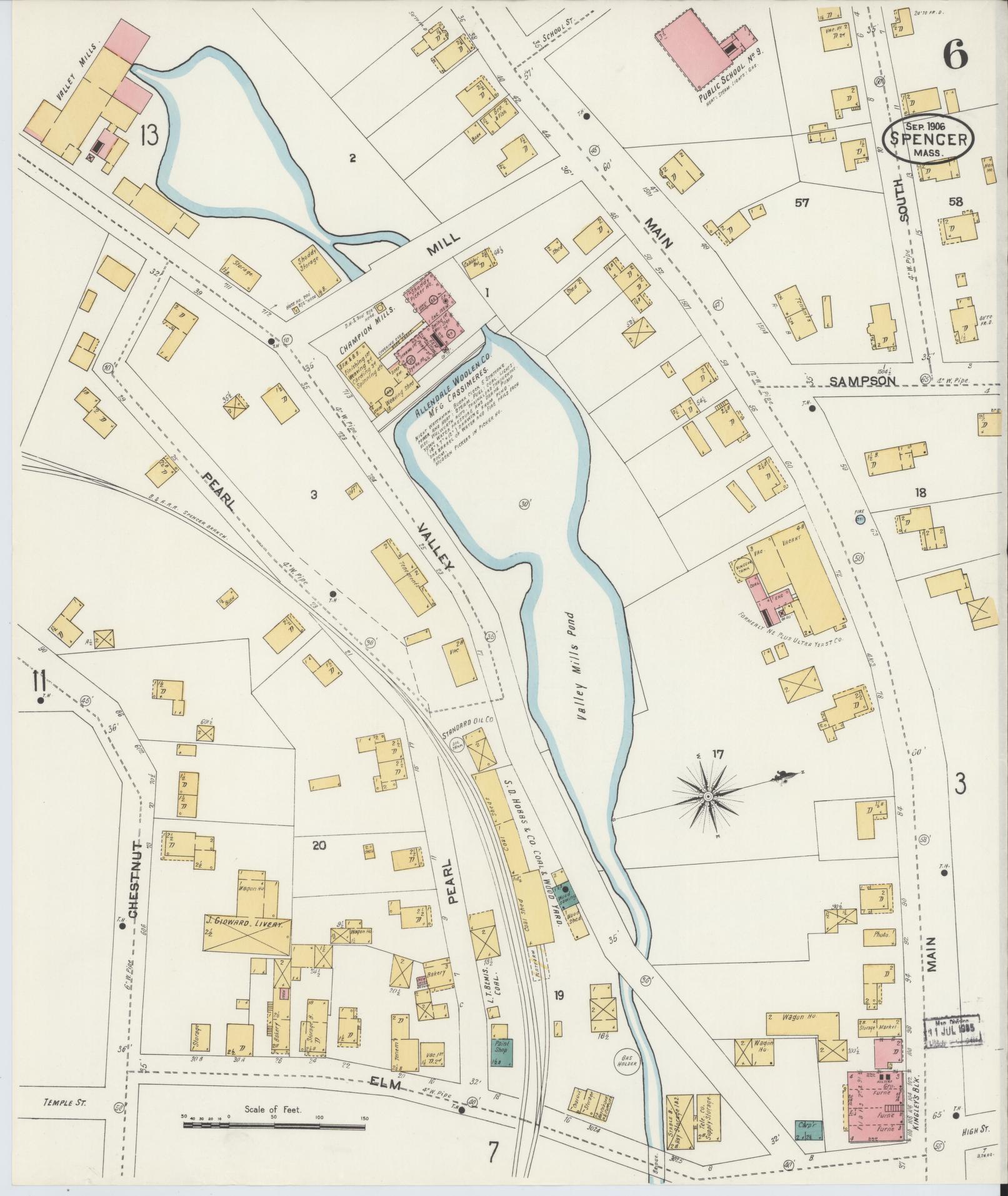 Sanborn Fire Insurance Map from Spencer, Worcester County, Massachusetts (1906), Sheet #0006 - Complete Map Set gallery image, historic Sanborn map, vintage wall art, Massachusetts Massachusetts