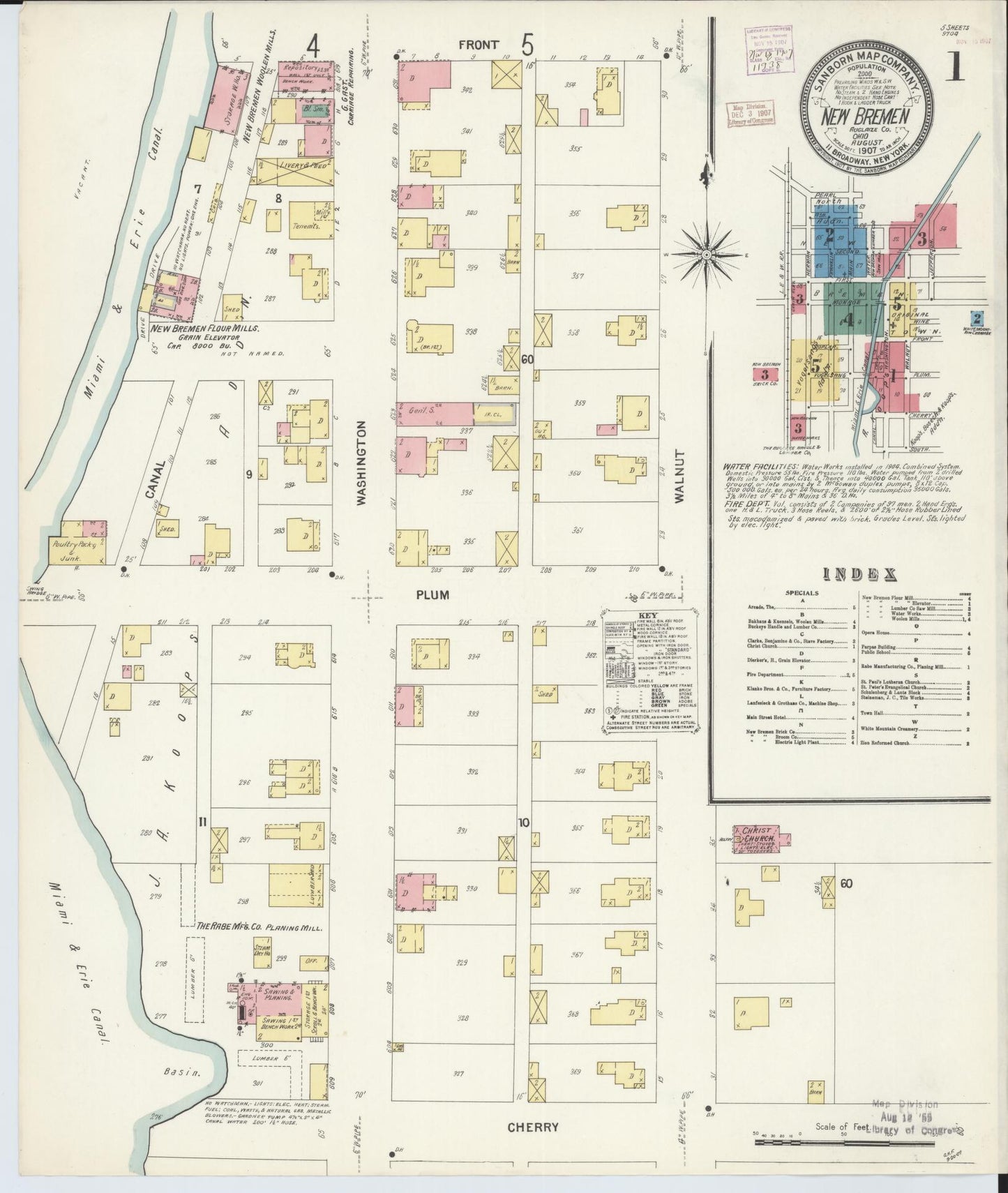 Sanborn Fire Insurance Map from New Bremen, Auglaize County, Ohio (1907), Sheet #0001 - Complete Map Set gallery image, historic Sanborn map, vintage wall art, Ohio Ohio