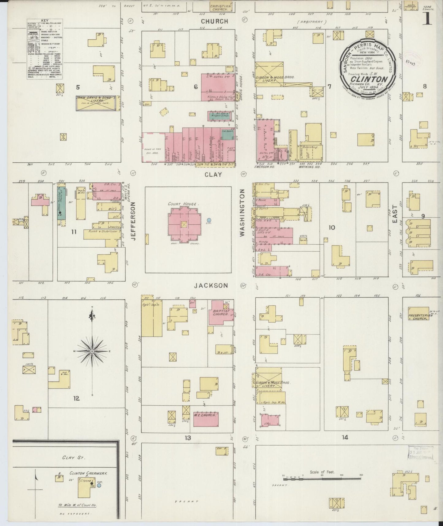 Sanborn Fire Insurance Map from Clinton, Hickman County, Kentucky (1894), Sheet #0001 - Historic Sanborn Fire Insurance Map Print, vintage old map wall art, antique decor, genealogy gift, Kentucky Kentucky map