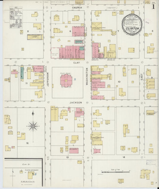 Sanborn Fire Insurance Map from Clinton, Hickman County, Kentucky (1894), Sheet #0001 - Historic Sanborn Fire Insurance Map Print, vintage old map wall art, antique decor, genealogy gift, Kentucky Kentucky map