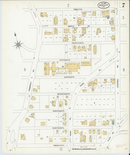 Sanborn Fire Insurance Map from Sea Cliff, Nassau County, New York (1908), Sheet #0007 - Complete Map Set gallery image, historic Sanborn map, vintage wall art, New York New York