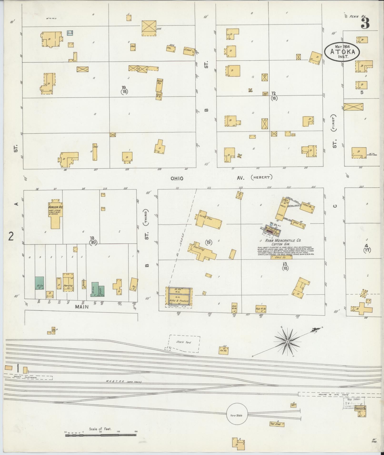 Sanborn Fire Insurance Map from Atoka, Atoka County, Oklahoma (1904), Sheet #0003 - Complete Map Set gallery image, historic Sanborn map, vintage wall art, Oklahoma Oklahoma